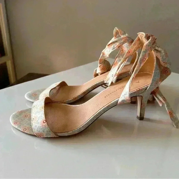 Anthropologie Floral Tie Up Heels Women’s size 8 Balletcore Boho Wedding Formal - Picture 5 of 14